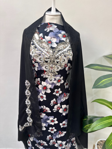 مخور حرير ايطالي ناعم مع طرحة مطرزة