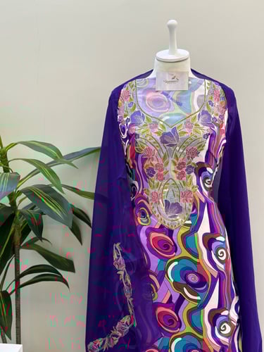 مخور حرير ايطالي ناعم مع طرحة مطرزة