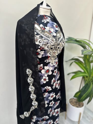 مخور حرير ايطالي ناعم مع طرحة مطرزة