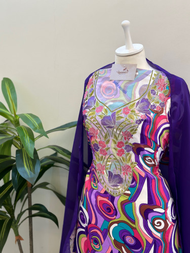 مخور حرير ايطالي ناعم مع طرحة مطرزة