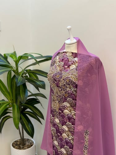 مخور حرير ايطالي ناعم مع طرحة مطرزة