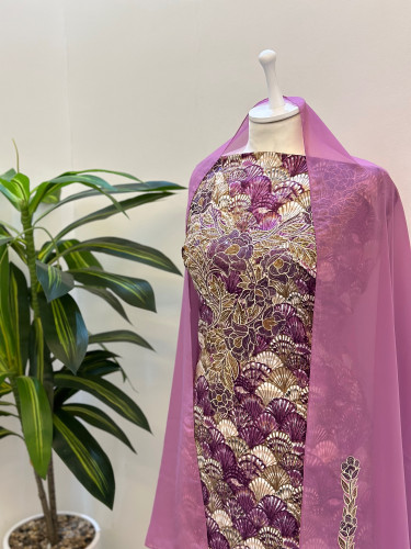 مخور حرير ايطالي ناعم مع طرحة مطرزة