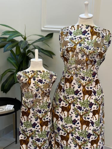 طقم مخور الغزالة حرير للام وطفلة مع كرستالات انيق...