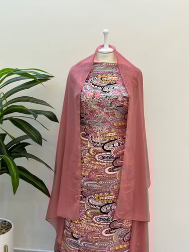 مخور حرير ايطالي ناعم مع طرحة مطرزة