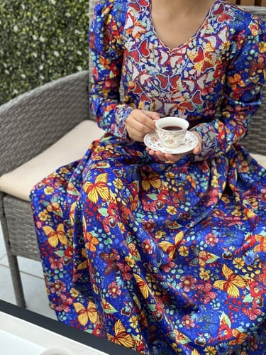 طقم مخور الفراشات حرير للام وطفلة مع كرستالات انيق...