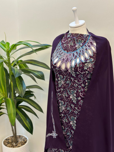 مخور حرير ايطالي ناعم مع طرحة مطرزة