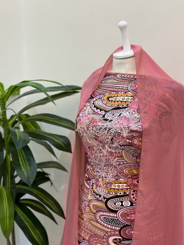 مخور حرير ايطالي ناعم مع طرحة مطرزة