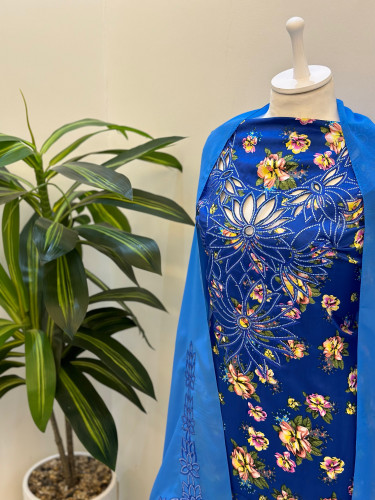 مخور حرير ايطالي ناعم مع طرحة مطرزة