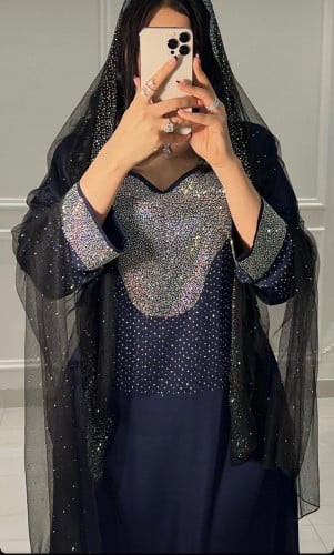 مخور حرير ارماني مرصع بالكرستال مع بشت-كحلي