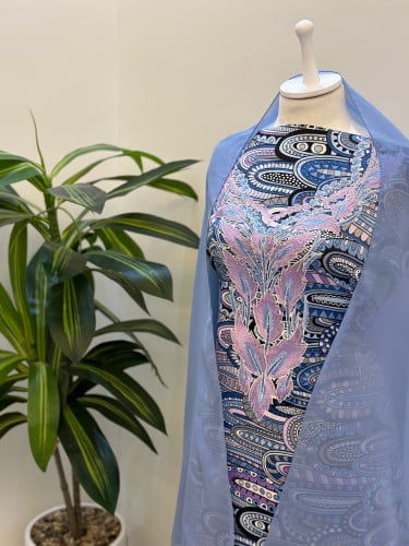 مخور حرير ايطالي ناعم مع طرحة مطرزة