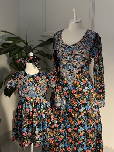 طقم مخور الفراشات حرير للام والبنت/قماش