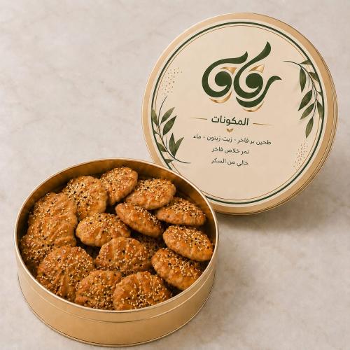 معمول رقاق حشوة تمر بدون سكر - عبوة معدنية