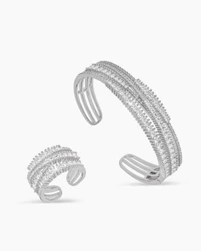 طقم فضي اسوارة مع خاتم فاخر بلمعة الألماس