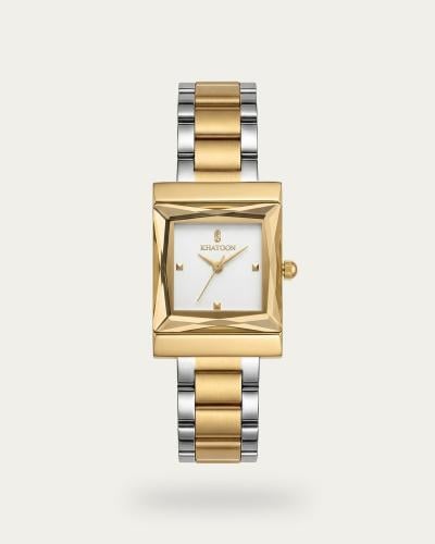 ساعة خاتون للنساء تصميم هندسي عصري ثنائي اللون