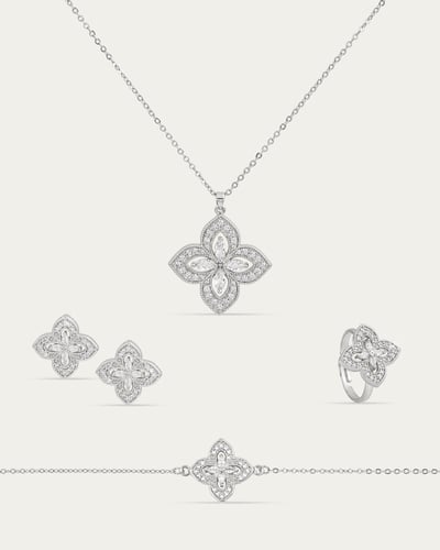 طقم نسائي ناعم بتصميم الوردة الفضية المزخرفة بالزر...