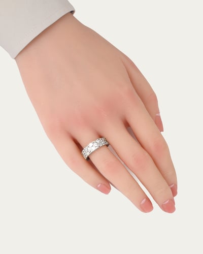 خاتم نسائي "دبلة" تصميم خلايا النحل الماسية المرصع...