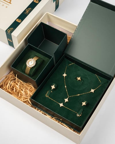 هدية نسائية للراقيات من خاتون® طقم وساعة ذهبية