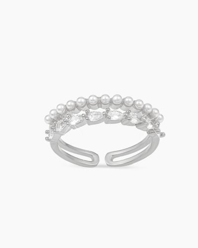 خاتم فضي متألق بفصوص الزركون واللؤلؤ