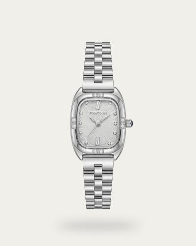 ساعة يد خاتون® النسائية تصميم فضي مقاوم للصدأ
