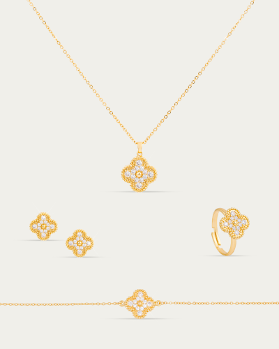 طقم الوردة الرباعية من خاتون® بتطعيم من الزركون ال...