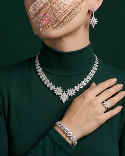 طقم مجوهرات زركون فاخر بلمعة الألماس