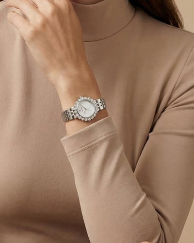 ساعة فضية من خاتون® للنساء باطار مزين بالزركون