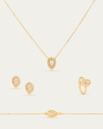 طقم قطرة الندى الذهبية بتصميم ناعم مزين بالزركون