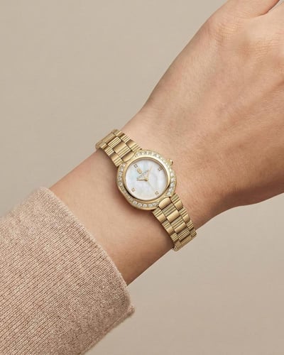 ساعة يد خاتون® تصميم ذهبي باطار مرصع بالزركون