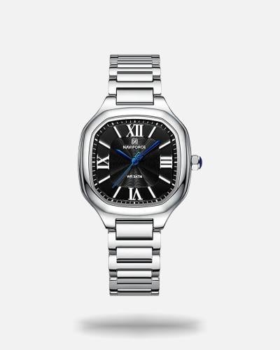 ساعة نسائية كلاسيكية رسمية فضي أسود