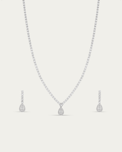 طقم القطرة الماسية من سلسال وحلق مرصع بالزركون