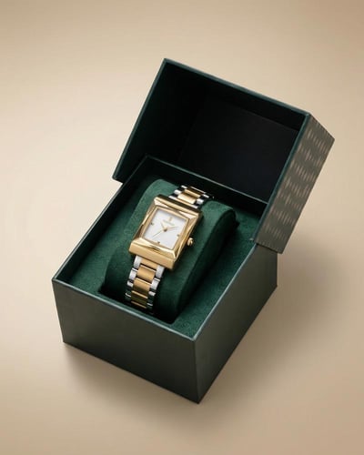 ساعة خاتون للنساء تصميم هندسي عصري ثنائي اللون