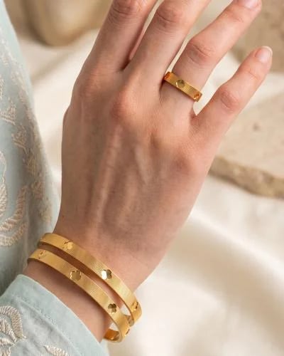 Gold Color Bangles & Ring Set | 3 Pieces