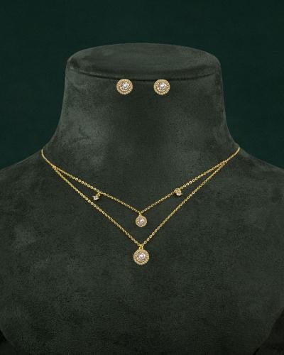 طقم شوكر سلسال وحلق مزين بالزركون تصميم ذهبي