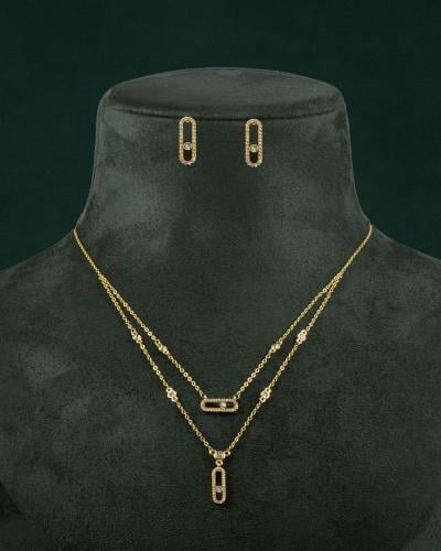 طقم شوكر سلسال وحلق مزين بالزركون تصميم ذهبي