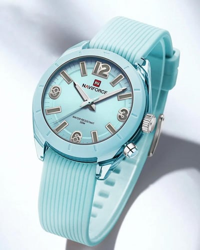 ساعة يد نسائية دائرية كاجوال لون سماوي