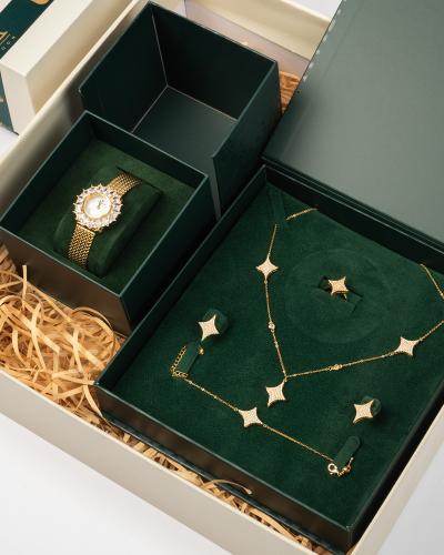 هدية نسائية للراقيات من خاتون® طقم وساعة ذهبية