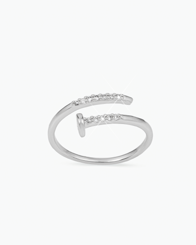 خاتم بتصميم المسمار الفضي الجذاب بلمعة الألماس