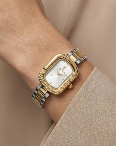 ساعة نسائية ماركة خاتون تصميم ذهبي فضي لعاشقات الت...