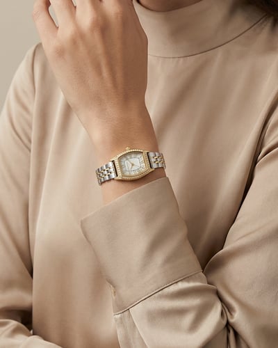 ساعة أصلية للنساء من خاتون بتصميم فضي ذهبي كلاسيكي