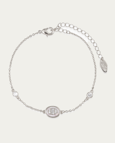 إسوارة نسائية رقيقة لون فضي مع حلية زركون دائرية ل...