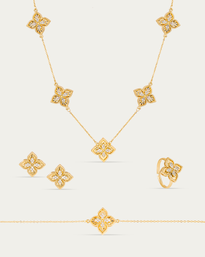 طقم نسائي ناعم بتصميم الزهرة الرباعية مرصع بالزركو...