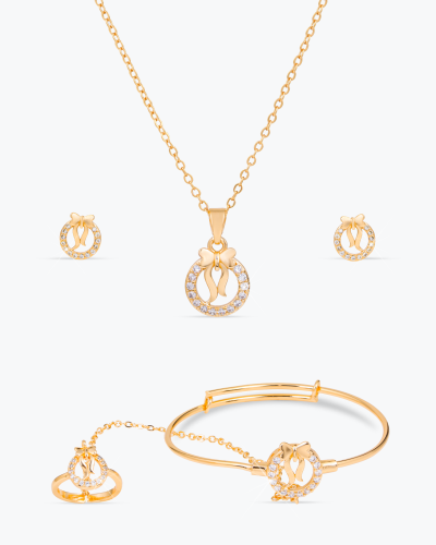 طقم مجوهرات أطفال بإطار مزين بالزركون وتصميم ربطة...