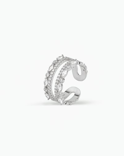 طقم اسوارة وخاتم لون فضي مزخرف بفصوص من الزركون ال...