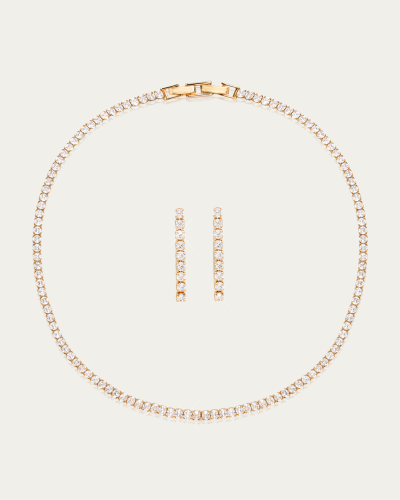 طقم تنس نسائي ذهبي من سلسال وحلق بلمعة الالماس