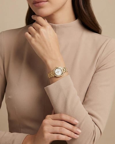 ساعة يد خاتون® تصميم ذهبي باطار مرصع بالزركون