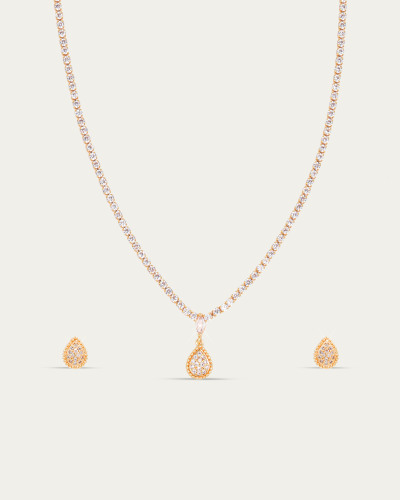 طقم الدمعة الذهبية من سلسال وحلق مرصع بالزركون