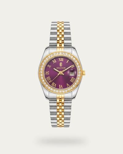 ساعة نسائية من خاتون بتصميم سويسري لون فضي ذهبي مي...