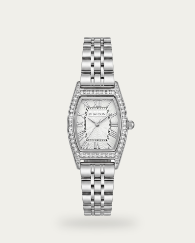 ساعة أصلية للنساء من خاتون بتصميم فضي كلاسيكي