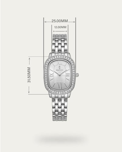 ساعة نسائية كلاسيكية تصميم فضي باطار ماسي من خاتون