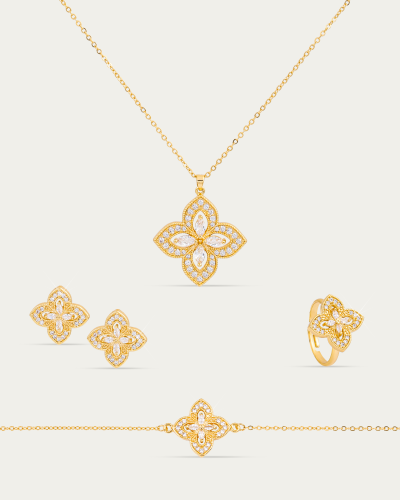 طقم نسائي ناعم بتصميم الوردة الذهبية المزخرفة بالز...